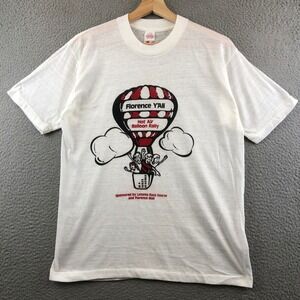 Vintage 80s Florence Y'All Hot Air Balloon Rally T-Shirt Wolf White Mens L